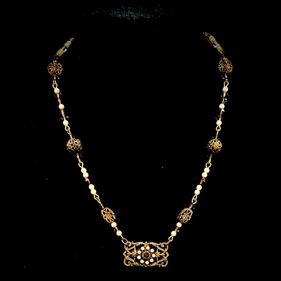 Liz Palacios S.F. Antique Style Beaded Necklace 16” Long Round. - Picture 1 of 6